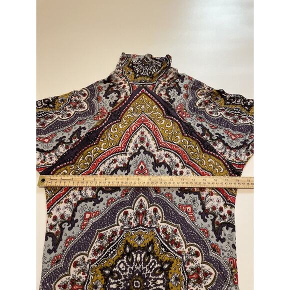 Free People Size S Chase Me Paisley Print Mock Neck Long Sleeve Top Blue Gold - Picture 5 of 6